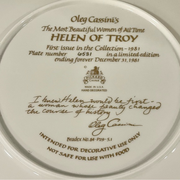 Collectors HELEN OF TROY Oleg Cassini *Legendary Women* Porcelain Wall Plate 80s - Picture 7 of 9